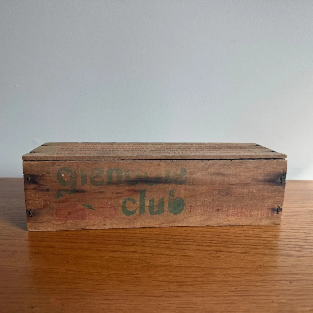Vintage Glendale Club Cheese Food Wooden Box Crate Kitchen‎ Storage Decor
